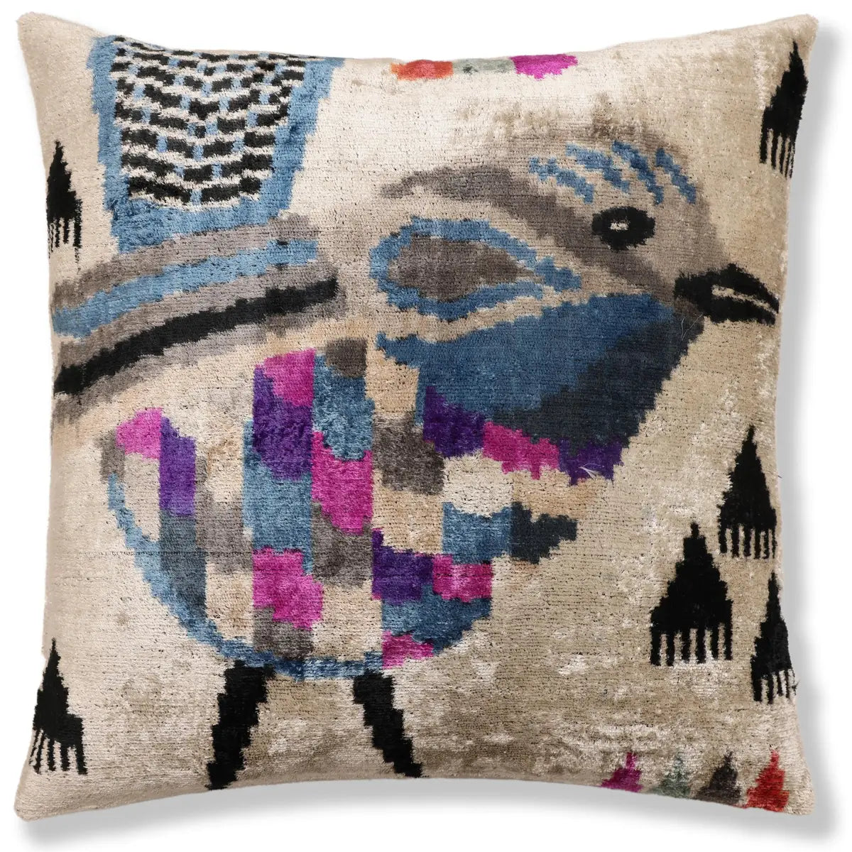 Geometric Blue Bird Silk Velvet Pillow - 20’’ x 20’’ - Canvello