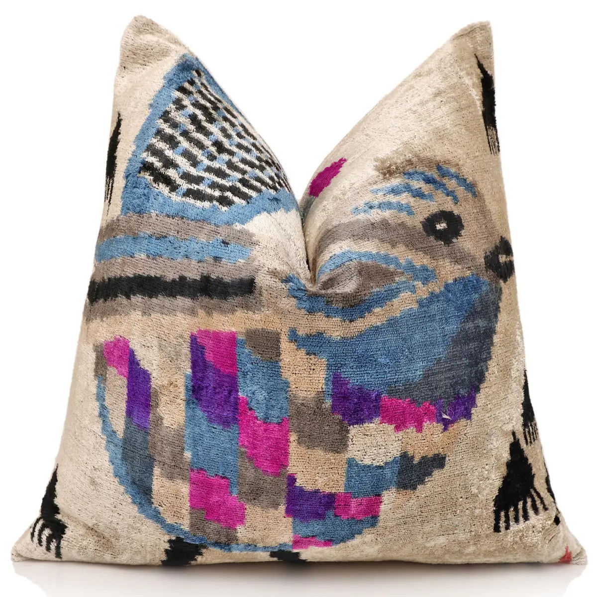 Geometric Blue Bird Silk Velvet Pillow - 20’’ x 20’’ - Canvello