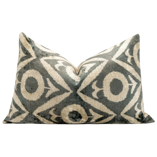 Geometric Gray Beige Throw Pillow 16x24 - Traditional Contemporary Cushion - Elegant Home Décor with Down Feather