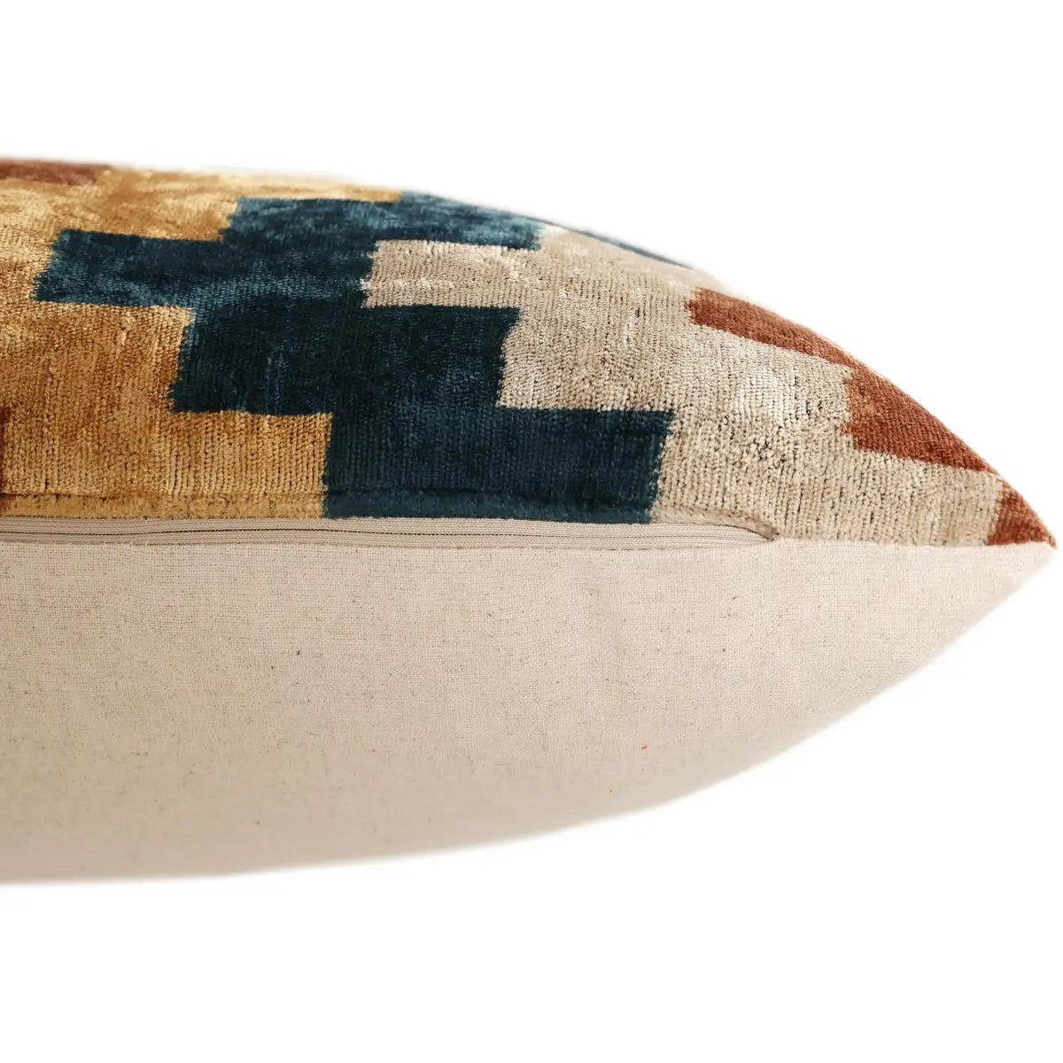 Geometric Rust and Teal Silk Velvet Pillow 16x24 Handmade Luxury Lumbar Cushion - Canvello