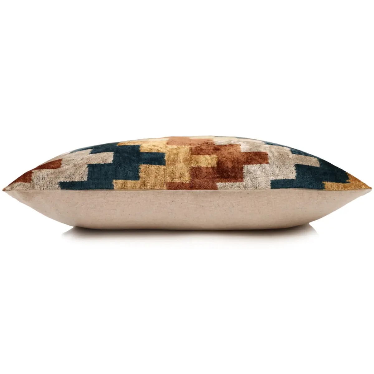 Geometric Rust and Teal Silk Velvet Pillow 16x24 Handmade Luxury Lumbar Cushion - Canvello