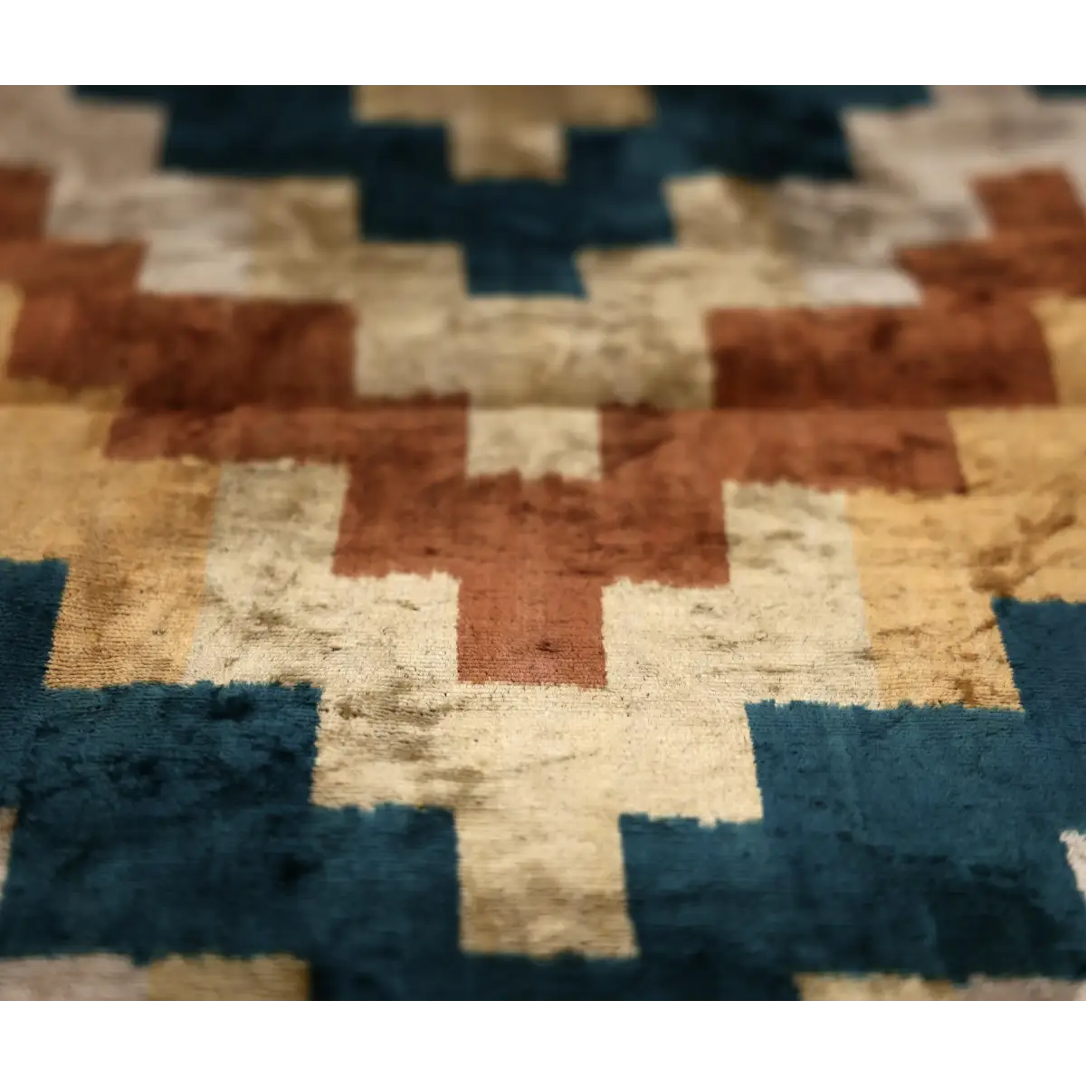 Geometric Rust and Teal Silk Velvet Pillow 16x24 Handmade Luxury Lumbar Cushion - Canvello