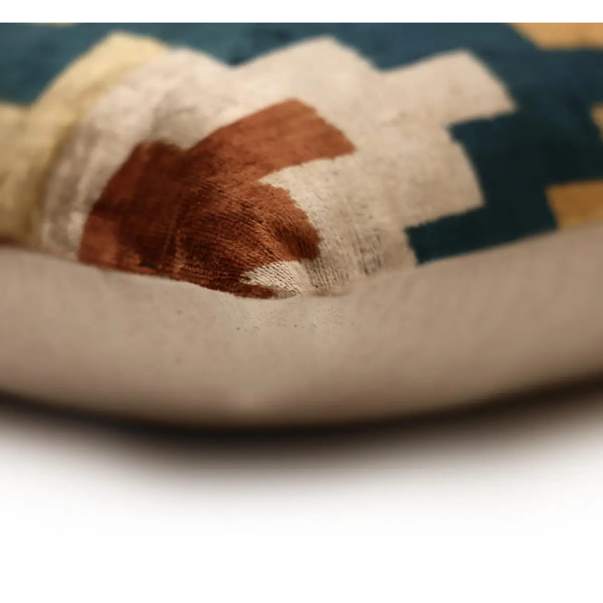 Geometric Rust and Teal Silk Velvet Pillow 16x24 Handmade Luxury Lumbar Cushion - Canvello