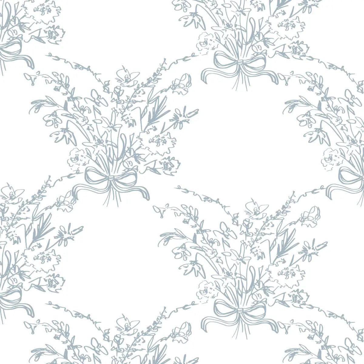 Georgia Wallpaper - Flower Bouquet Line Drawings - by Pepper Design - Sample 1 foot by 1 foot / Blue - Loomwell Home