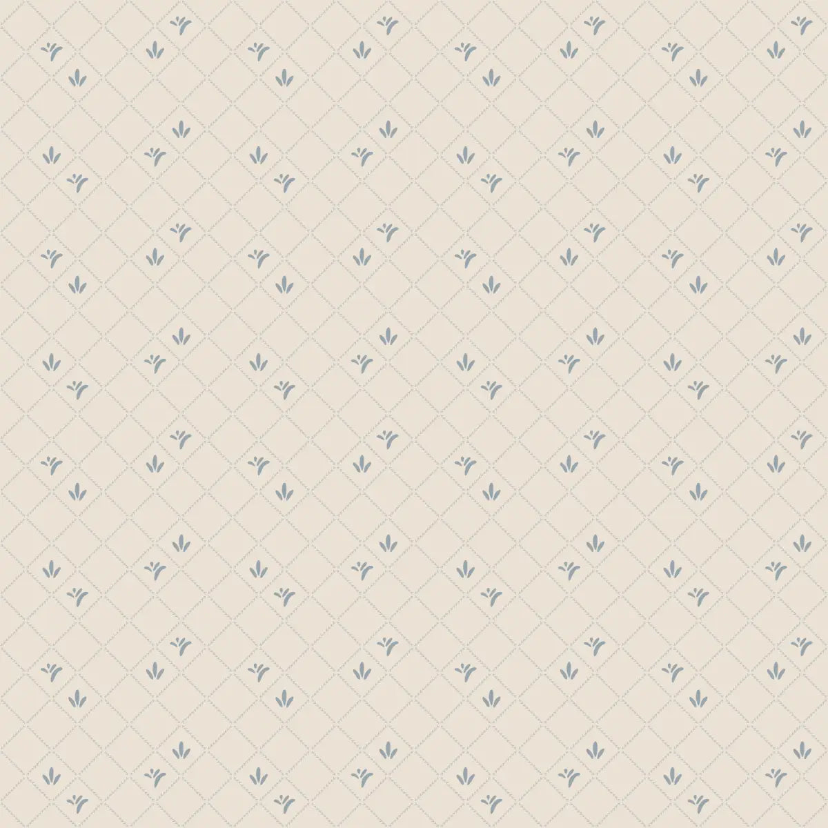 Georgie Wallpaper - Petite Floral Diamonds - by The Rosenborg Company - Sample 1 foot by 1 foot / Cream and Blue