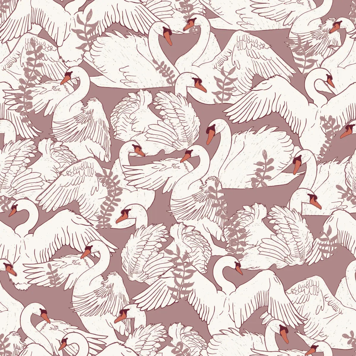 Gia Wallpaper - Swans - by Brittany Polatis Design - Sample 1 foot by 1 foot / Mauve - Loomwell Home Goods