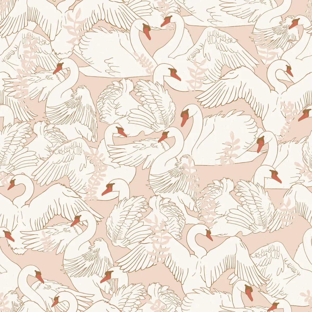 Gia Wallpaper - Swans - by Brittany Polatis Design - Sample 1 foot by 1 foot / Neutral - Loomwell Home Goods