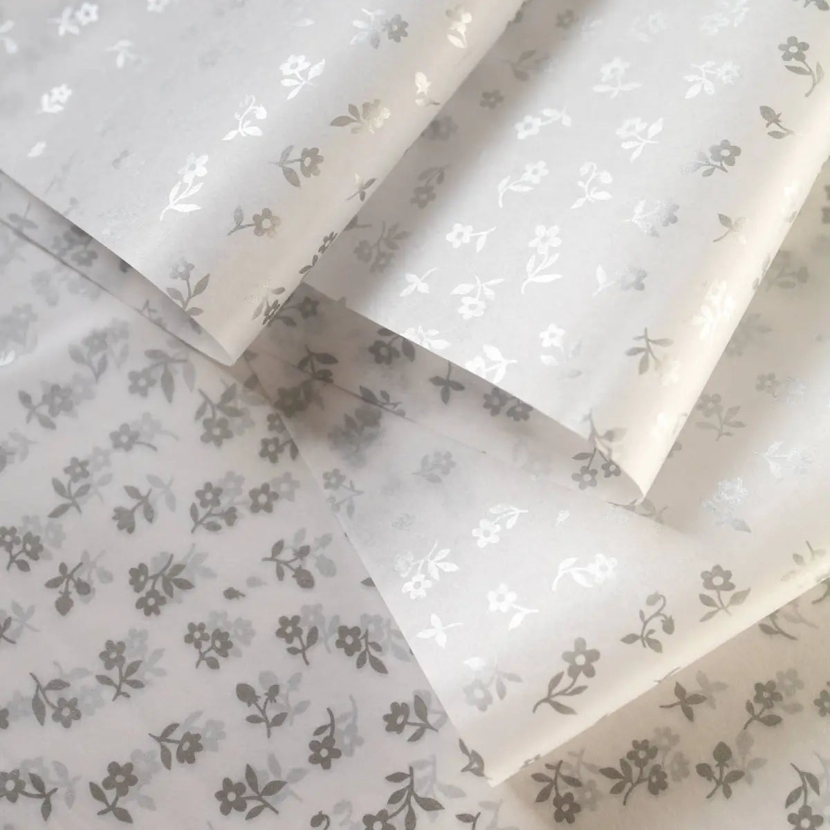 Gift Tissue Paper - Silver Petite Floral - 10 sheets - Botanica Paper Co.