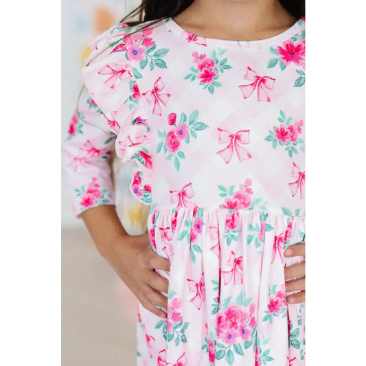 Gingham Bows 3/4 Sleeve Ruffle Twirl Dress - Mila & Rose ®