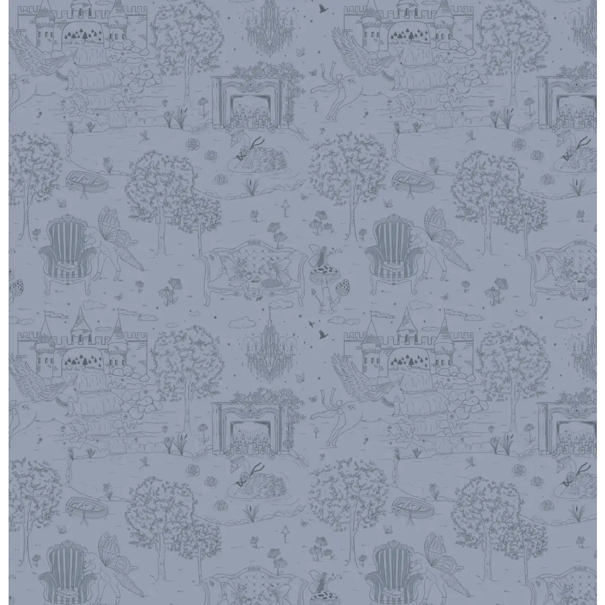 Ginny Wallpaper - Castles Unicorns and Fairies for Kids - by Painted Hawk Design - Sample 1 foot by 1 foot / Blue