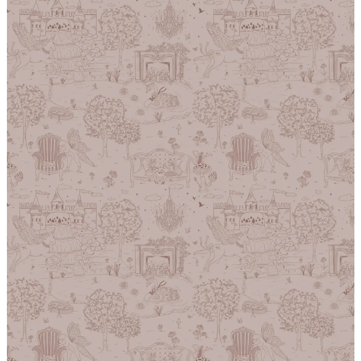 Ginny Wallpaper - Castles Unicorns and Fairies for Kids - by Painted Hawk Design - Sample 1 foot by 1 foot / Rose