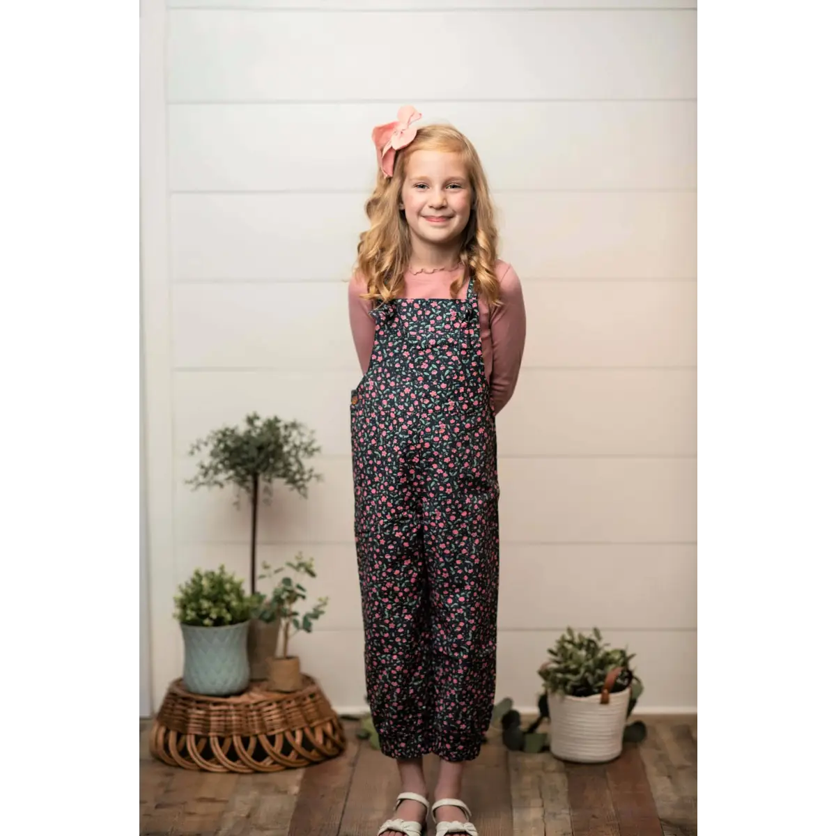 Girls 2pc Outfit - Floral Bloomer Overalls and Top - 8 - Wren & James