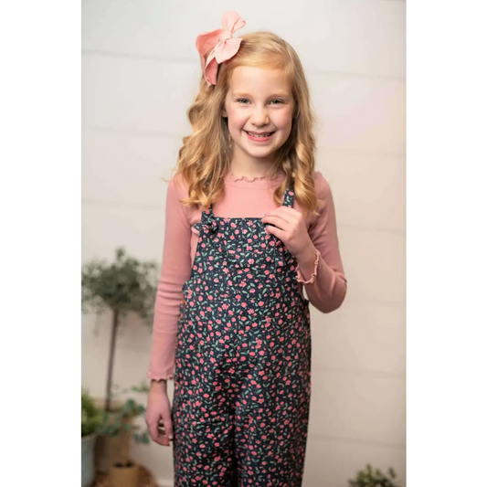 Girls 2pc Outfit - Floral Bloomer Overalls and Top - 8 - Wren & James