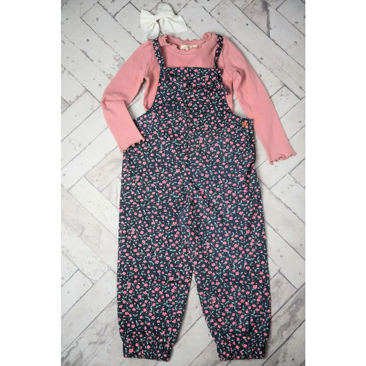 Girls 2pc Outfit - Floral Bloomer Overalls and Top - 8 - Wren & James