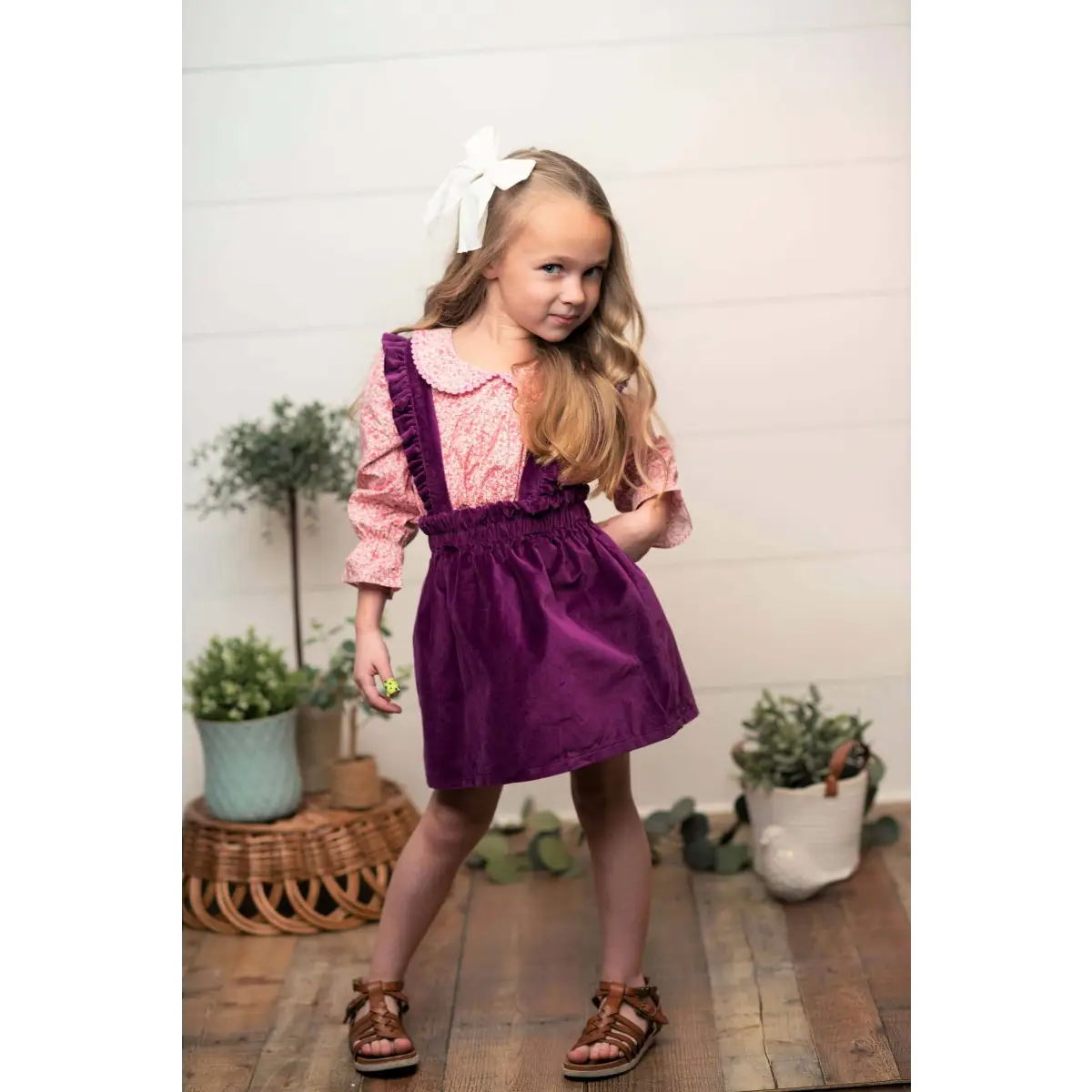 Girls 2pc Outfit - Velvet Floral Top & Skirt - 8 - Wren & James