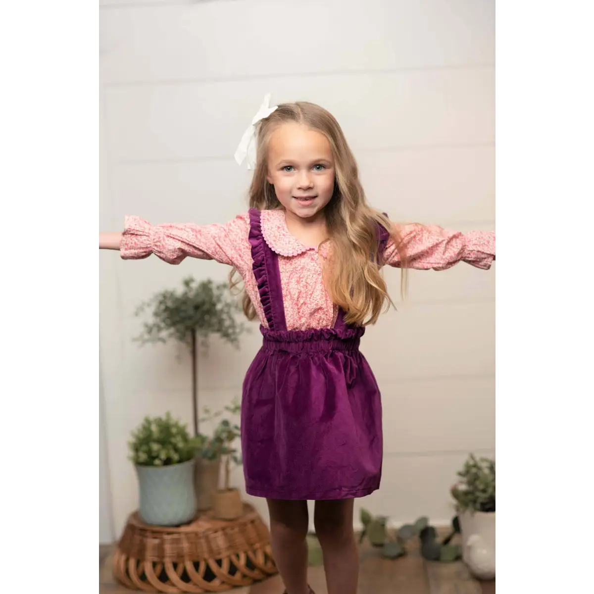 Girls 2pc Outfit - Velvet Floral Top & Skirt - 8 - Wren & James