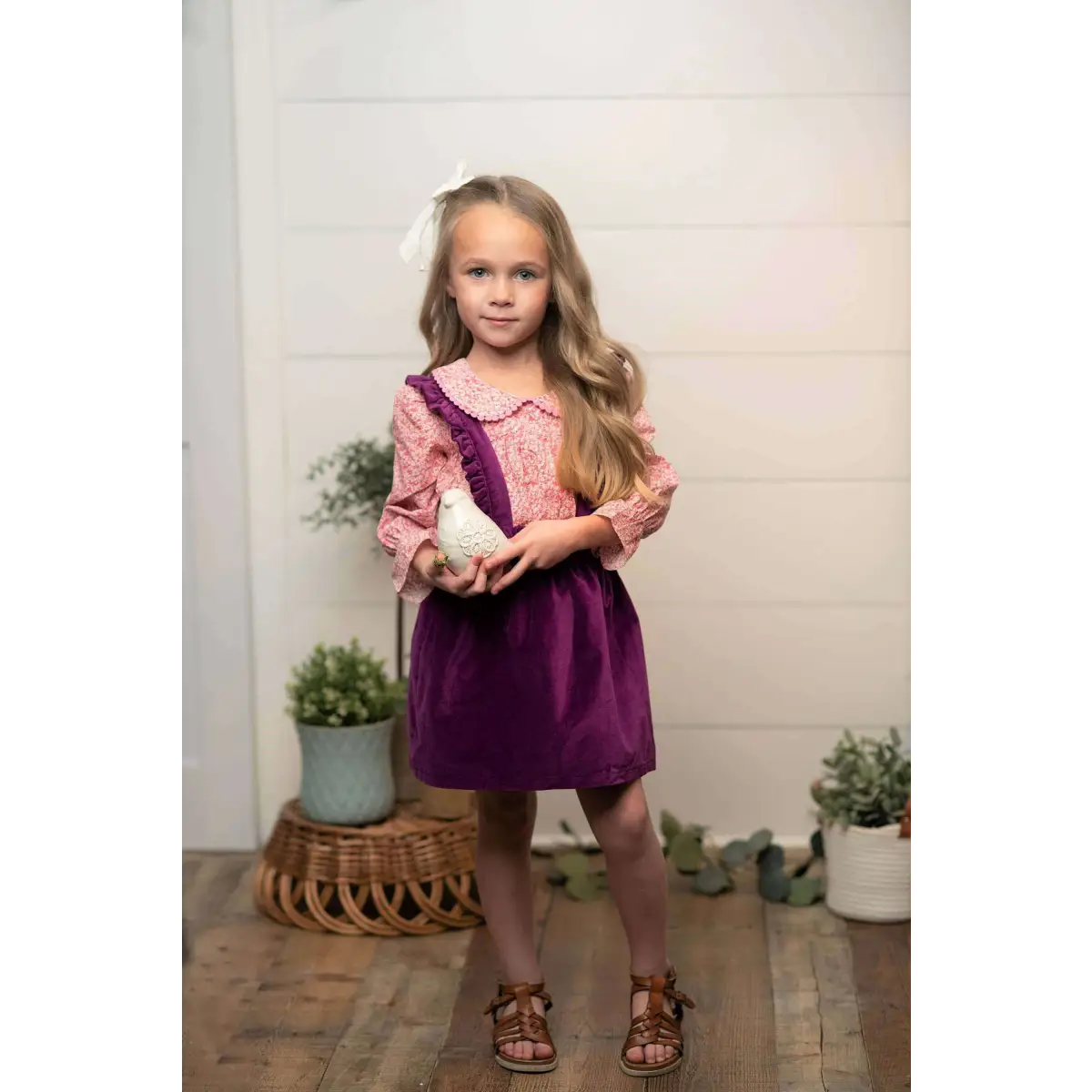 Girls 2pc Outfit - Velvet Floral Top & Skirt - 8 - Wren & James