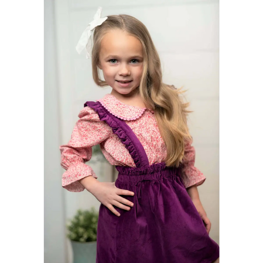 Girls 2pc Outfit - Velvet Floral Top & Skirt - 8 - Wren & James