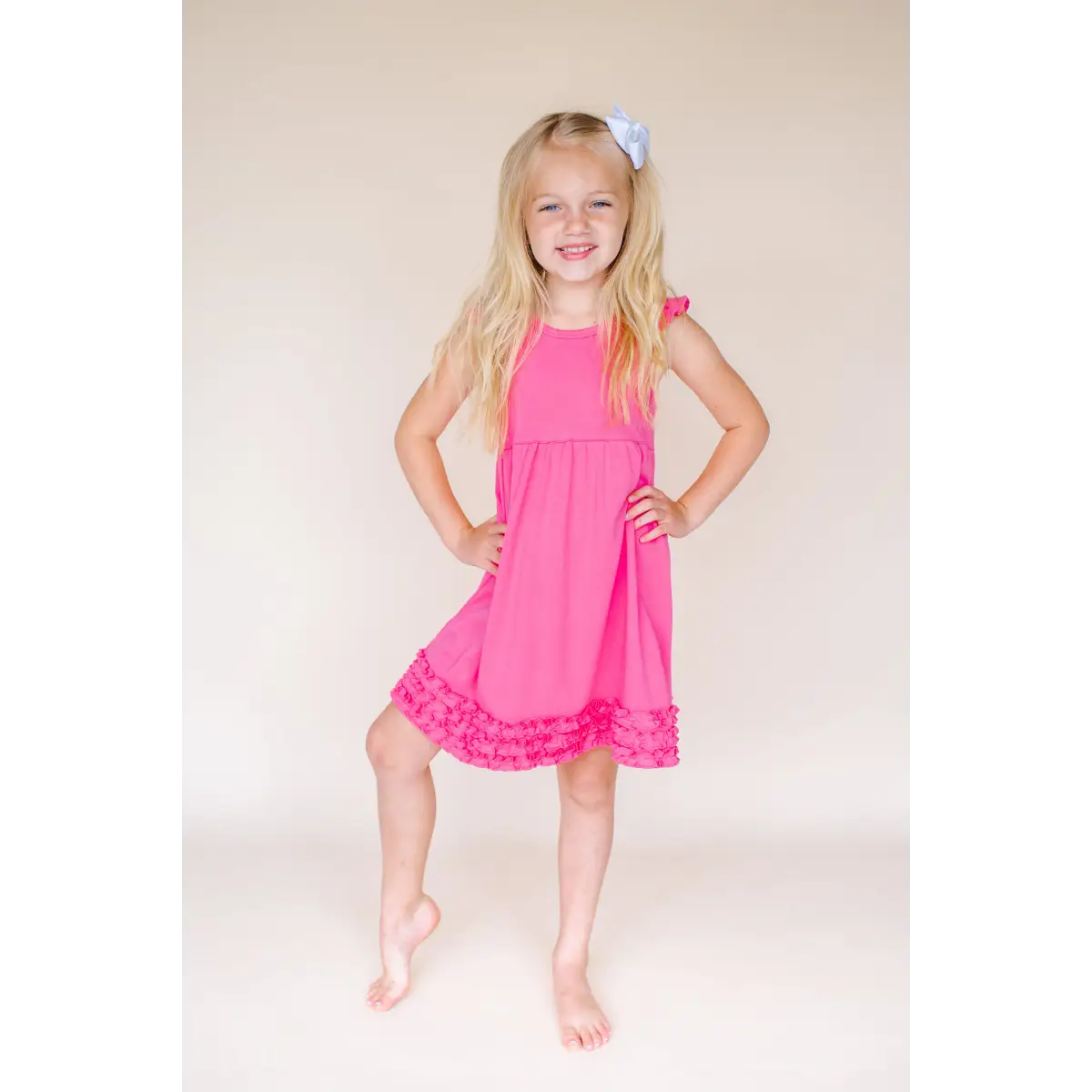 Girl’s Angel Sleeve Empire Waist Dress - Hot Pink / 12M - ARB Blanks