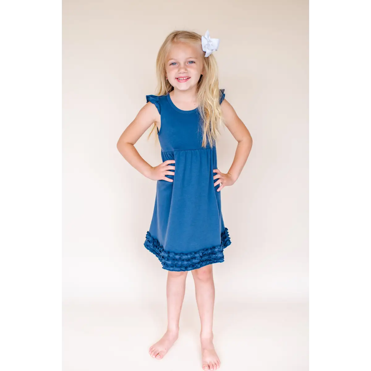 Girl’s Angel Sleeve Empire Waist Dress - Navy / 12M - ARB Blanks