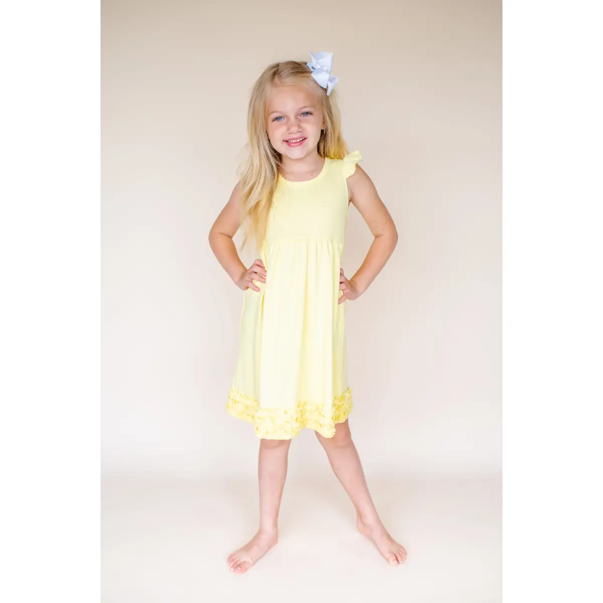 Girl’s Angel Sleeve Empire Waist Dress - Summer Yellow / 12M - ARB Blanks