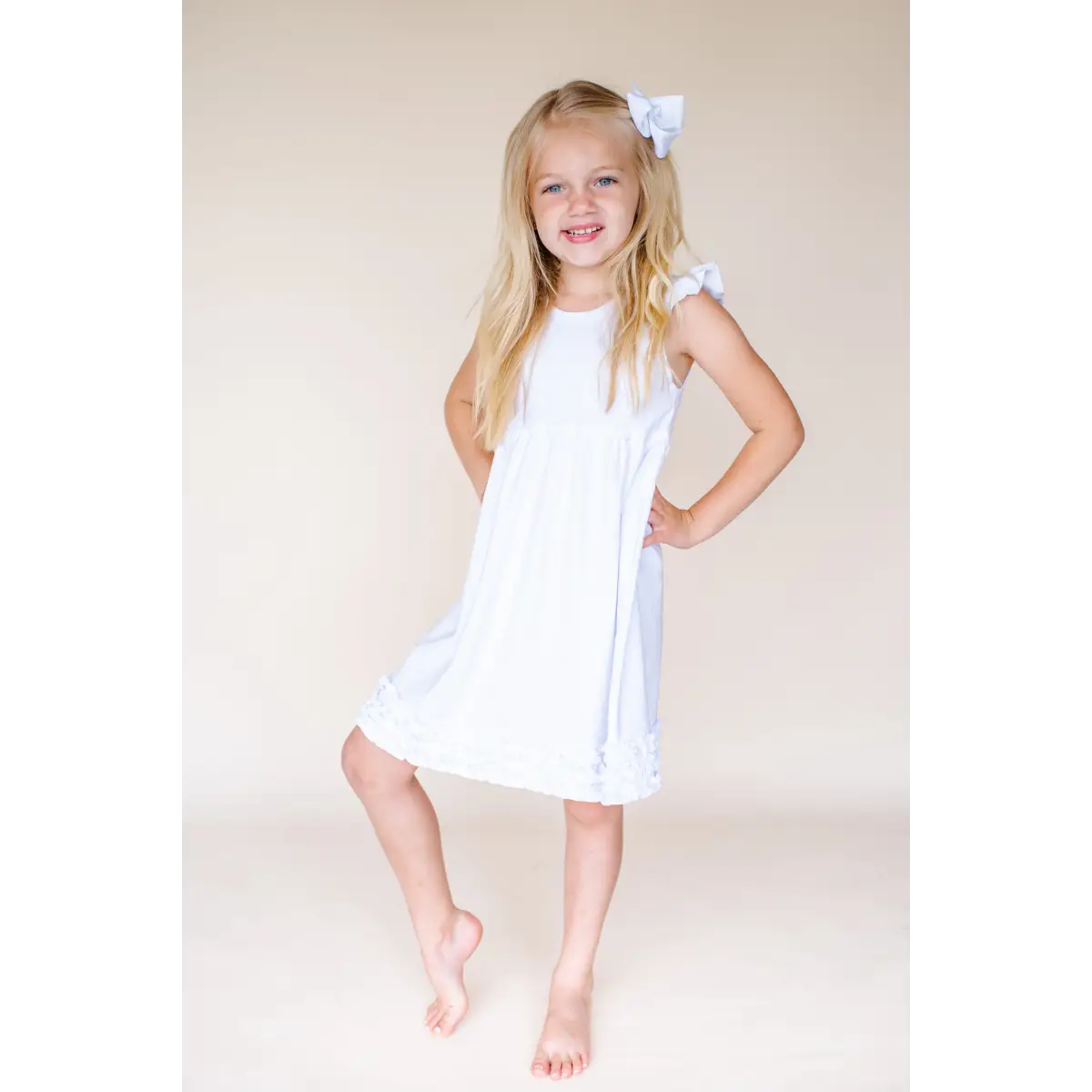 Girl’s Angel Sleeve Empire Waist Dress - White / 12M - ARB Blanks