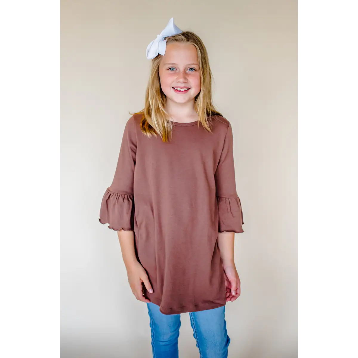 Girl’s Bell Sleeve Tunics - Brown / 12M - ARB Blanks