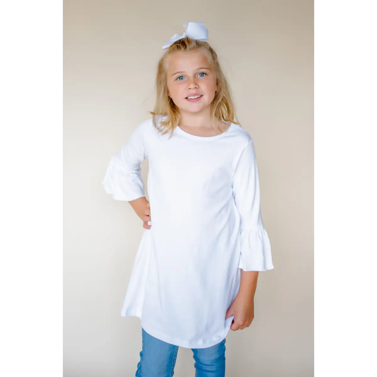 Girl’s Bell Sleeve Tunics - White / 12M - ARB Blanks
