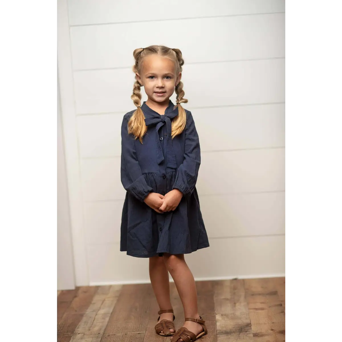 Girls Classic Navy Blue Bow Dress - 12 - Wren & James