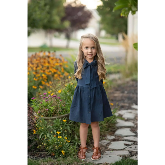 Girls Classic Navy Blue Bow Dress - 12 - Wren & James