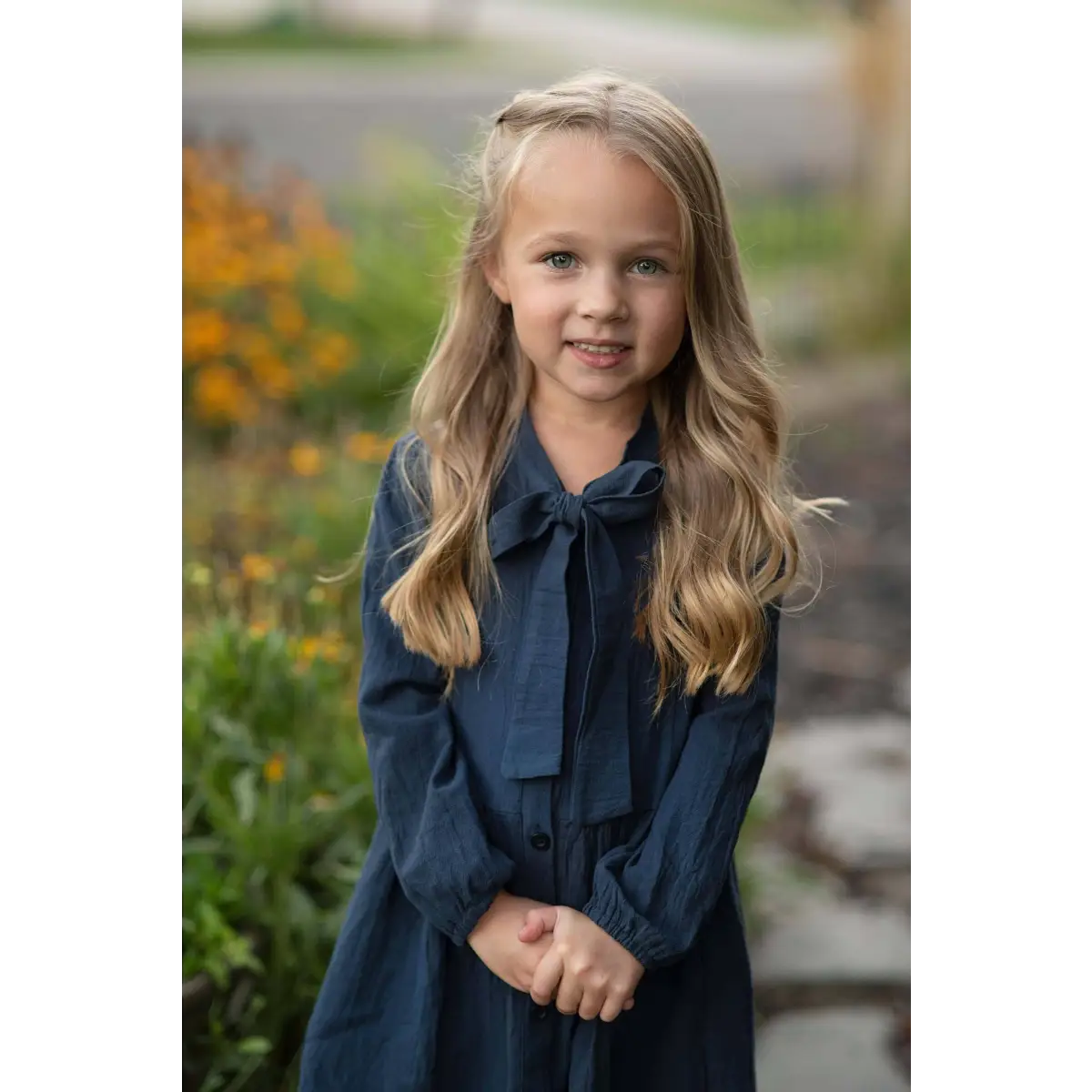 Girls Classic Navy Blue Bow Dress - 12 - Wren & James
