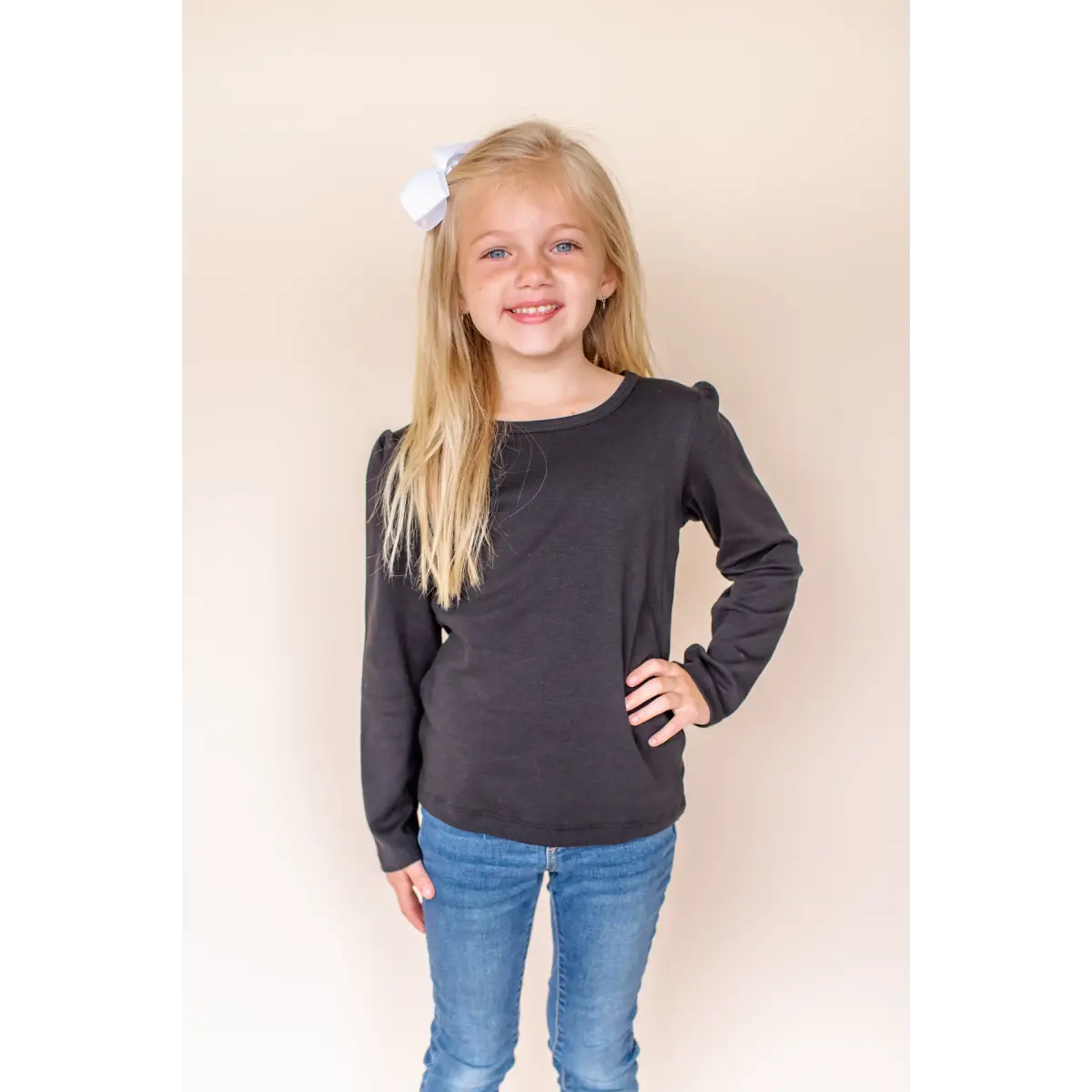 Girl’s Long Sleeve Puff Shirt - Black / 12M - ARB Blanks
