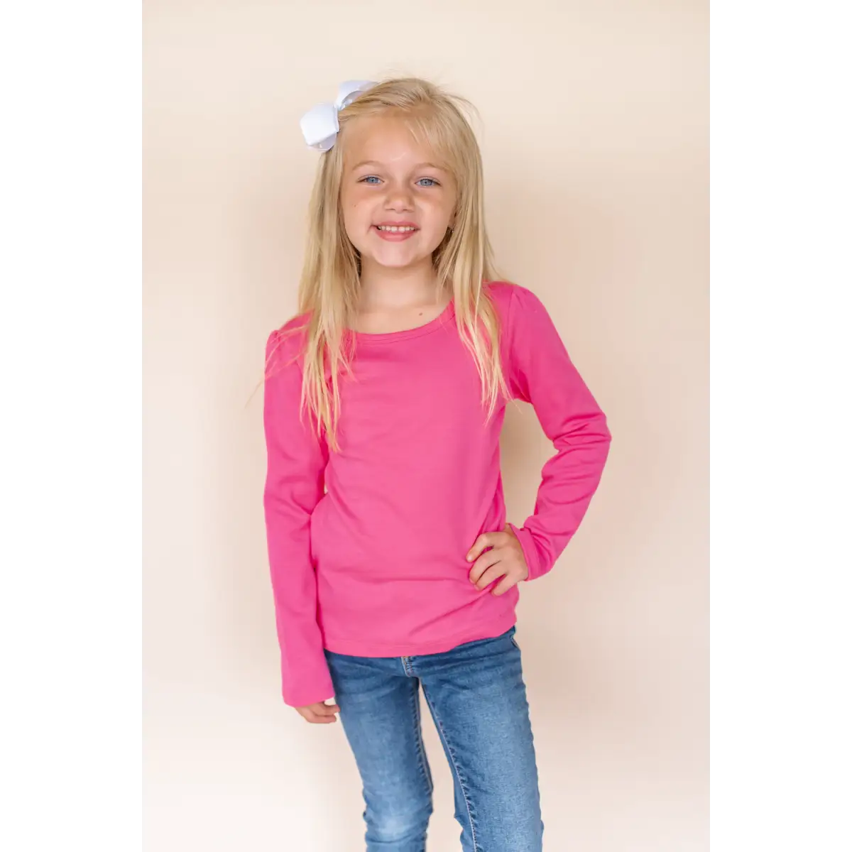 Girl’s Long Sleeve Puff Shirt - Hot Pink / 12M - ARB Blanks