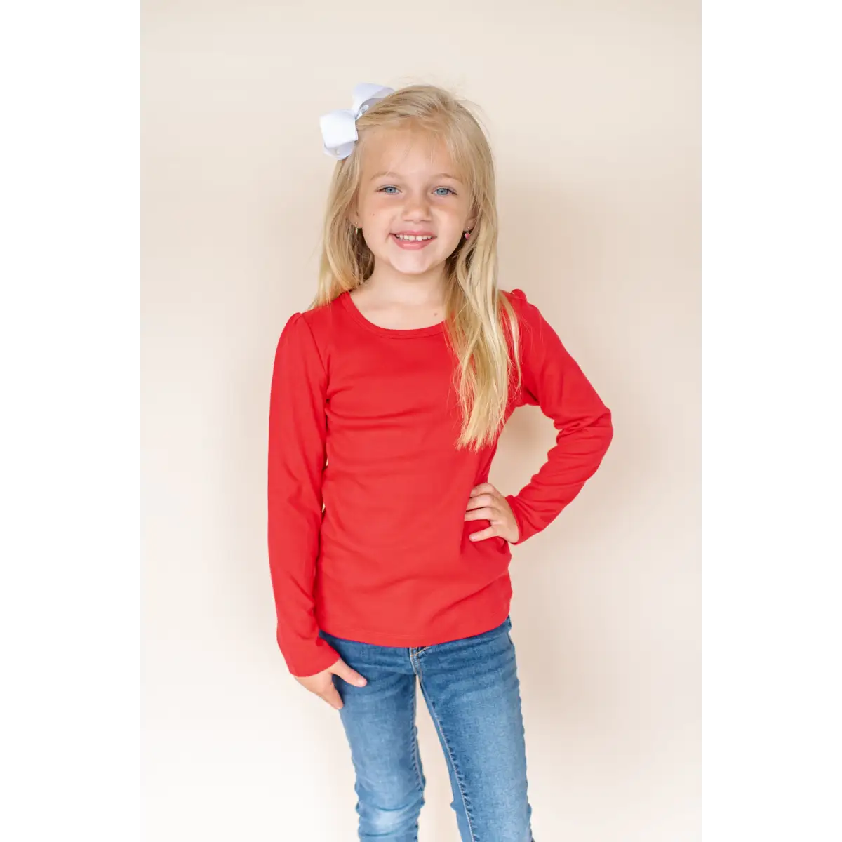 Girl’s Long Sleeve Puff Shirt - Red / 12M - ARB Blanks