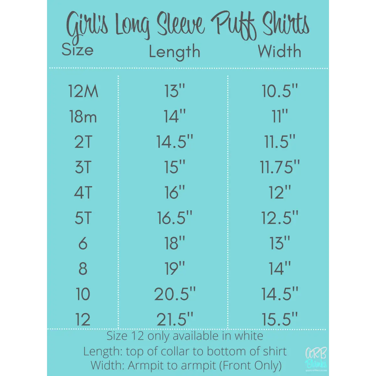 Girl’s Long Sleeve Puff Shirt - ARB Blanks