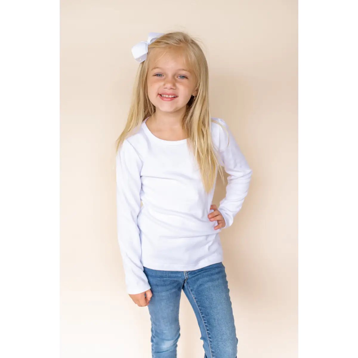 Girl’s Long Sleeve Puff Shirt - White / 12M - ARB Blanks