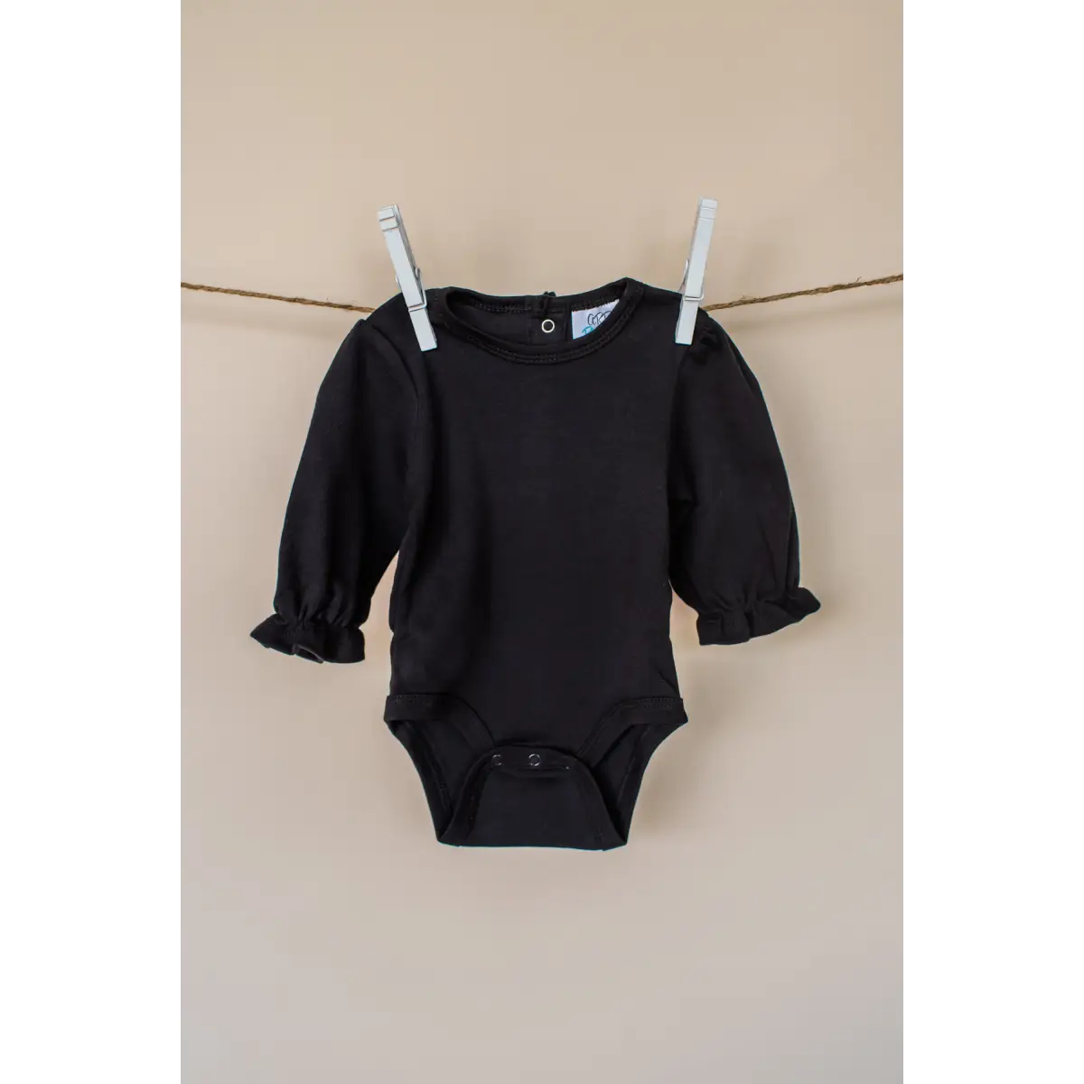 Girl’s Long Sleeve Ruffle Baby Bodysuit - Black / 0-3 Month - ARB Blanks