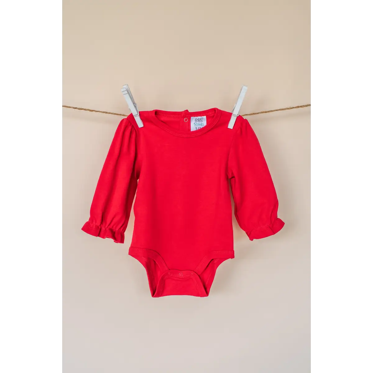 Girl’s Long Sleeve Ruffle Baby Bodysuit - Red / 0-3 Month - ARB Blanks