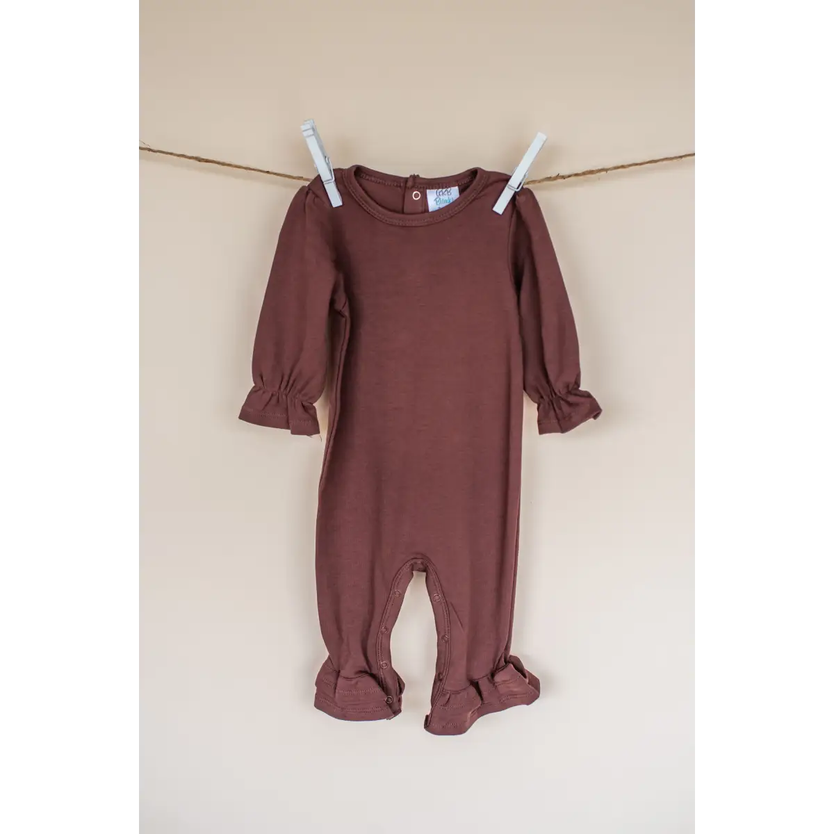Girl’s Long Sleeve Ruffle Rompers - Brown / 3-6 Month - ARB Blanks