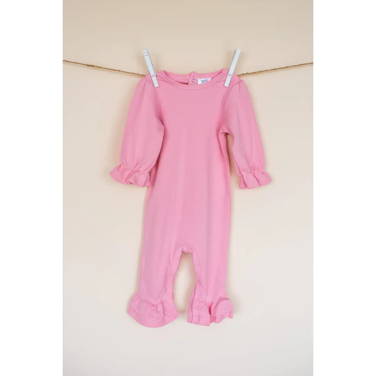 Girl’s Long Sleeve Ruffle Rompers - Bubble Gum Pink / 3-6 Month - ARB Blanks