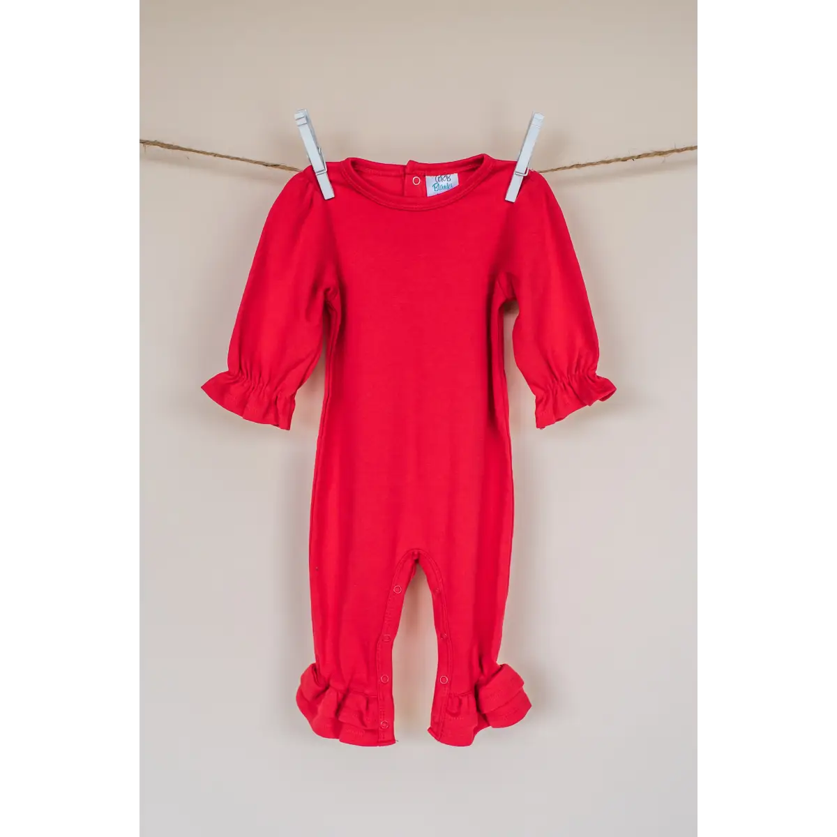 Girl’s Long Sleeve Ruffle Rompers - Red / 3-6 Month - ARB Blanks