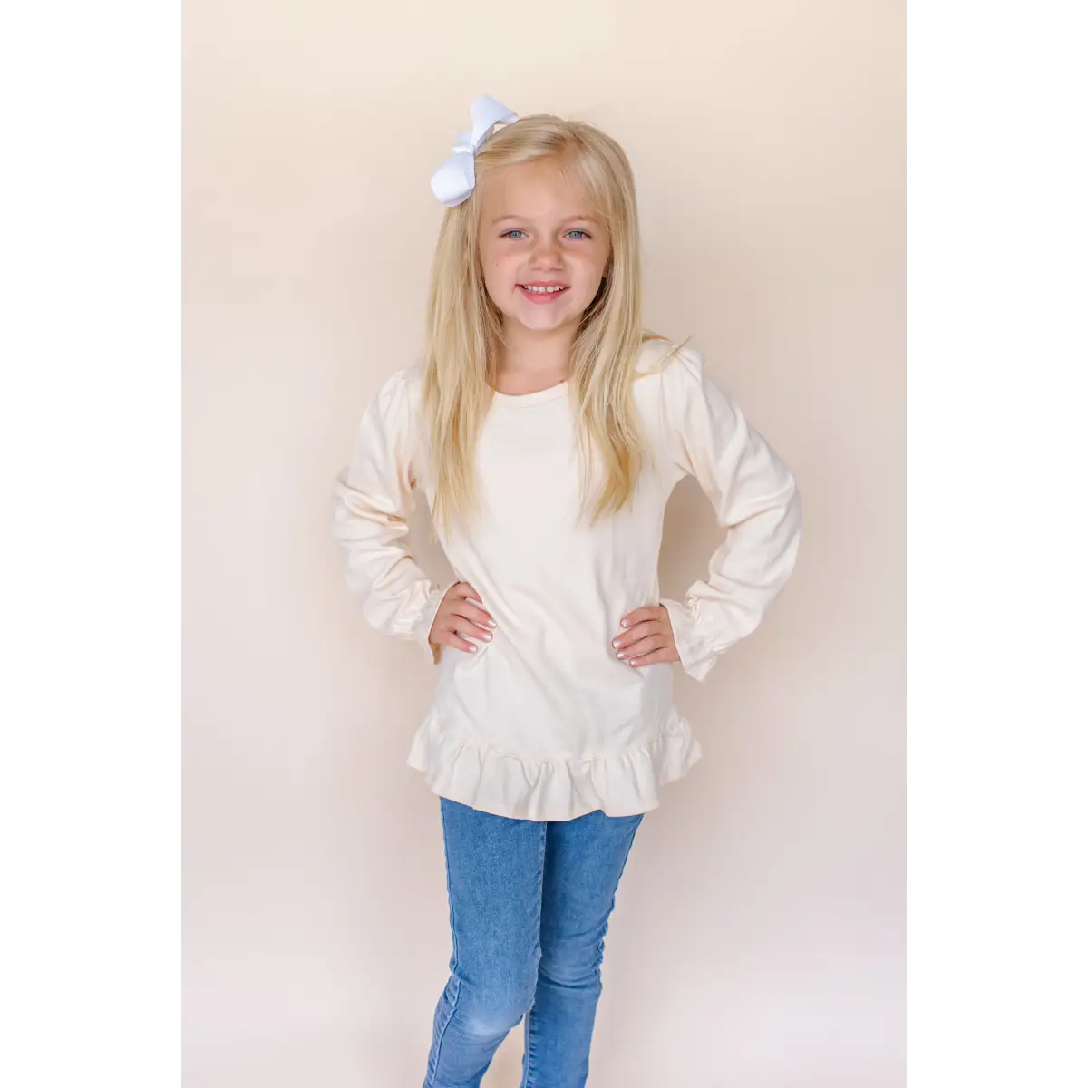 Girl’s Long Sleeve Ruffle Shirt - Cream / 12m - ARB Blanks