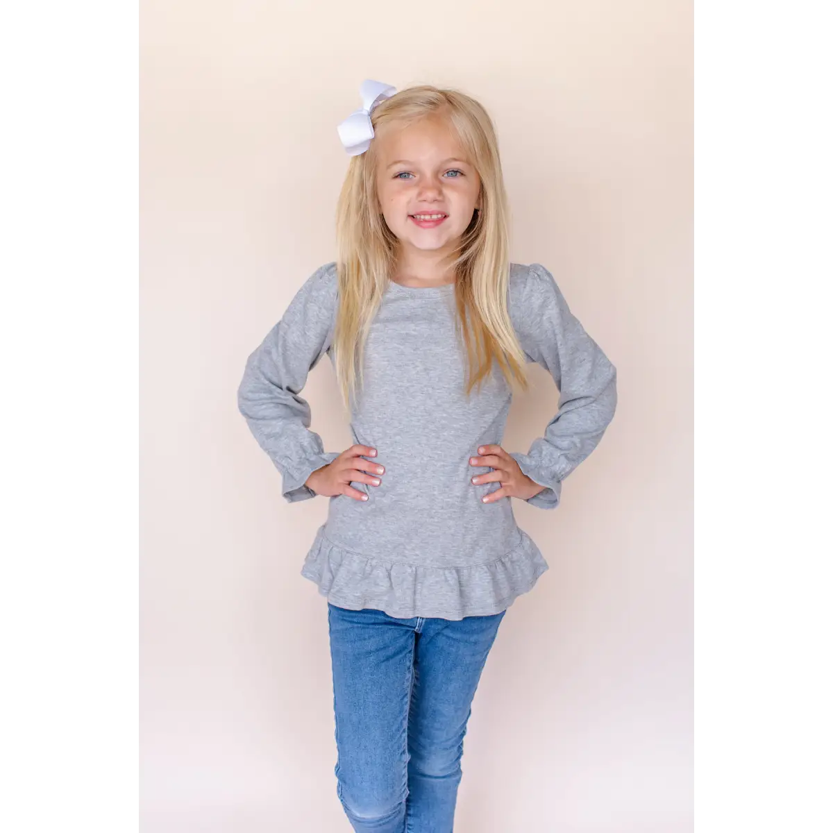 Girl’s Long Sleeve Ruffle Shirt - Grey / 12m - ARB Blanks