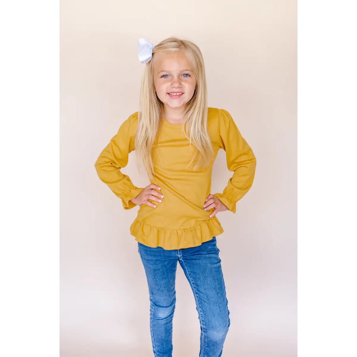 Girl’s Long Sleeve Ruffle Shirt - Harvest Gold / 12m - ARB Blanks