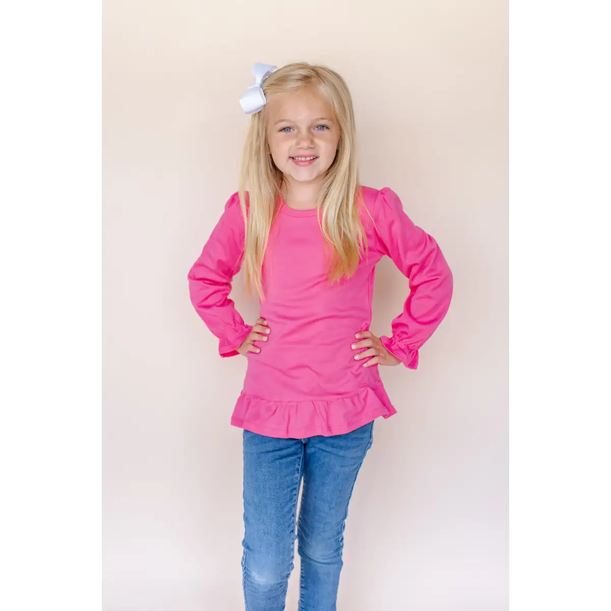 Girl’s Long Sleeve Ruffle Shirt - Hot Pink / 12m - ARB Blanks