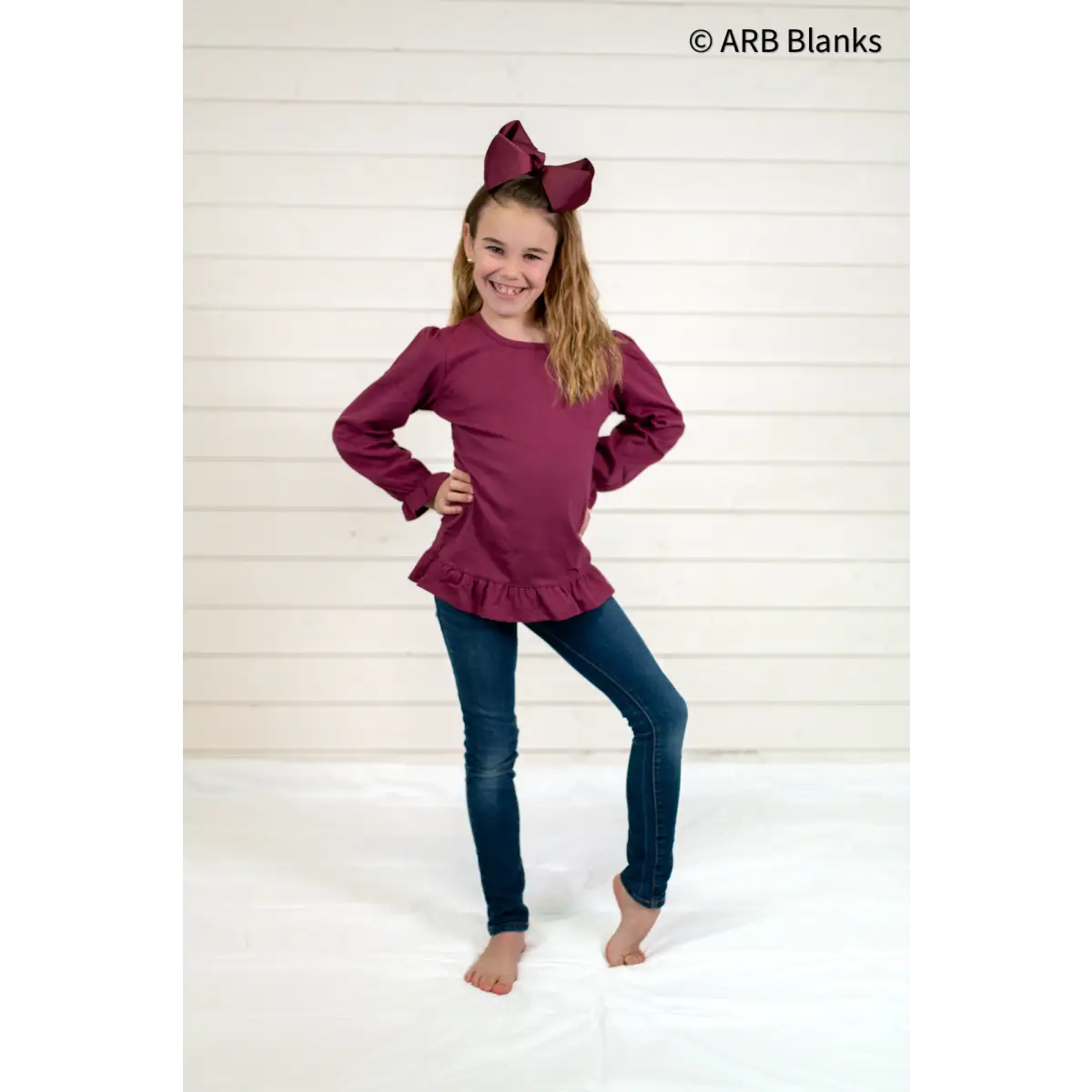 Girl’s Long Sleeve Ruffle Shirt - Maroon / 12m - ARB Blanks