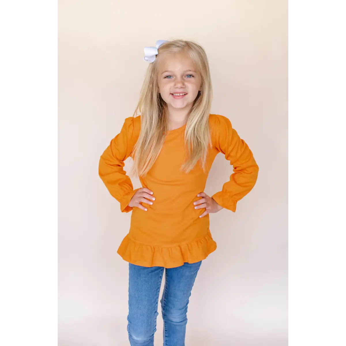 Girl’s Long Sleeve Ruffle Shirt - Orange / 5T - ARB Blanks