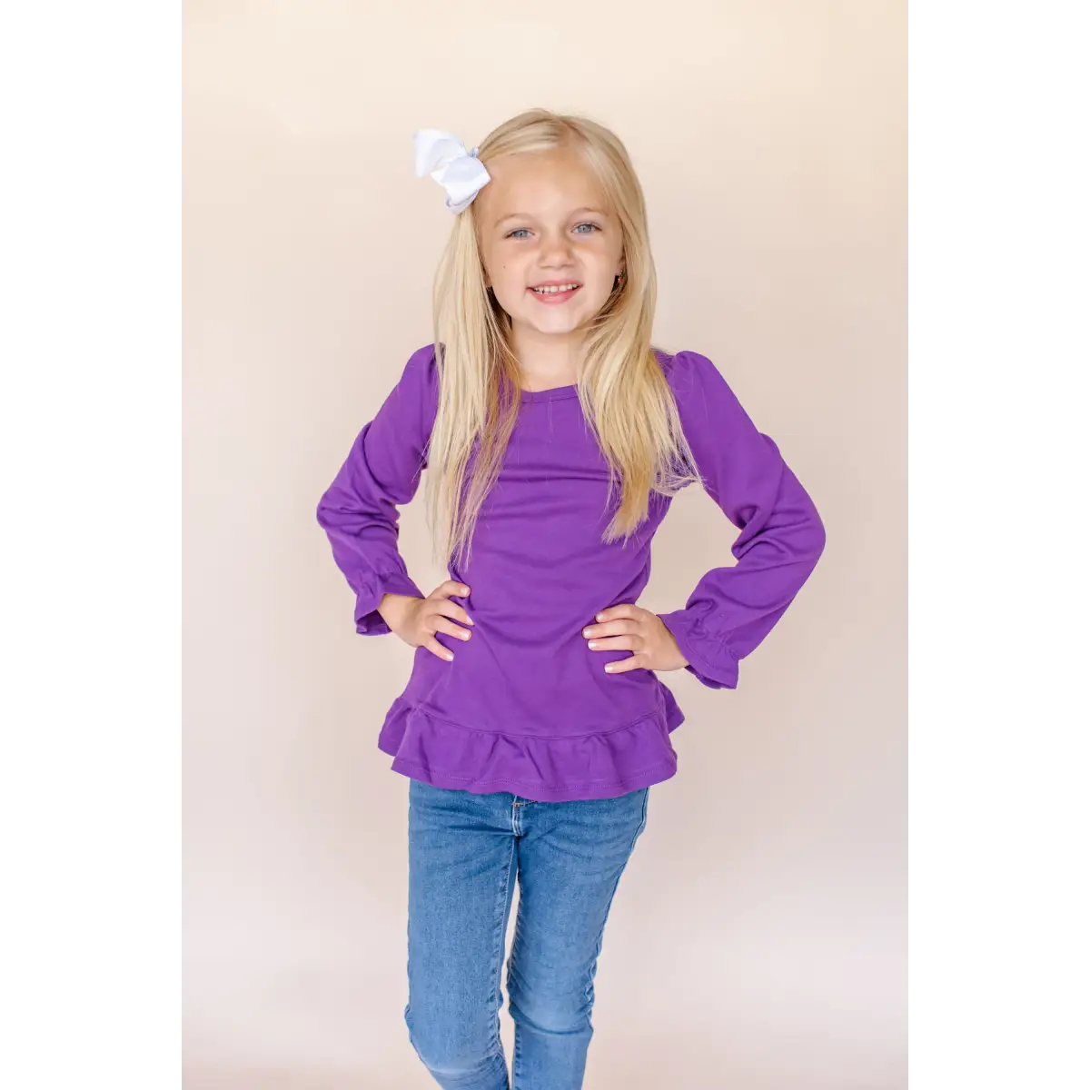 Girl’s Long Sleeve Ruffle Shirt - Purple / 12m - ARB Blanks