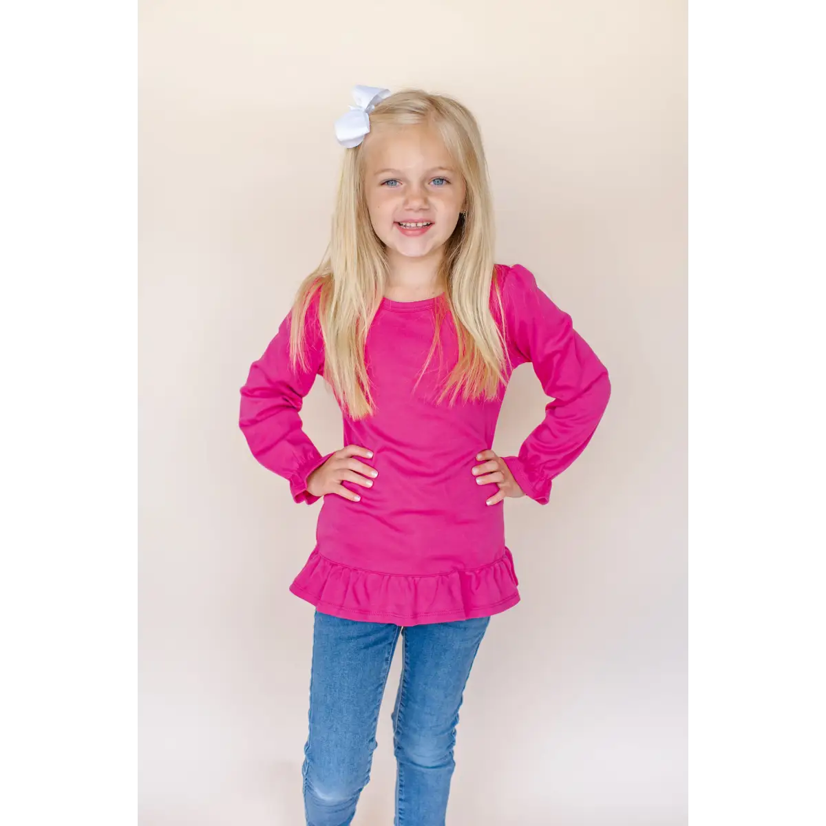 Girl’s Long Sleeve Ruffle Shirt - Raspberry / 12m - ARB Blanks