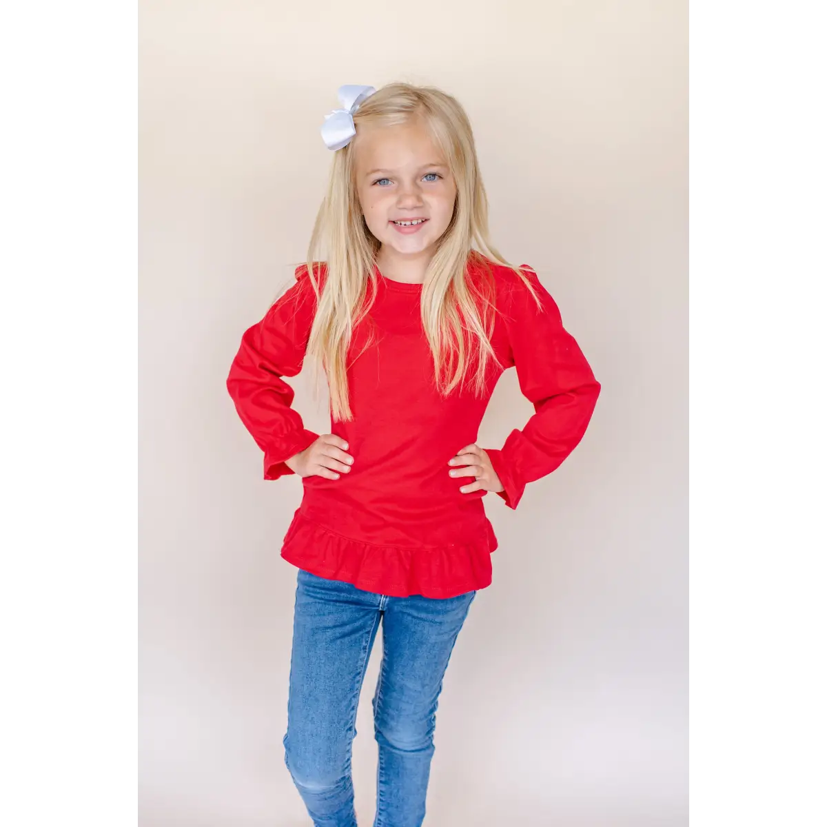 Girl’s Long Sleeve Ruffle Shirt - Red / 12m - ARB Blanks